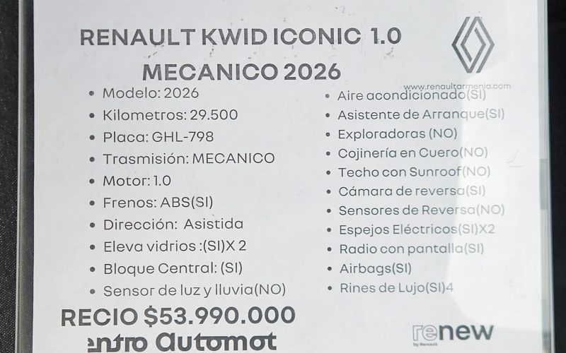 Renault Kwid Iconic 1.0 Mecánico (2023)0